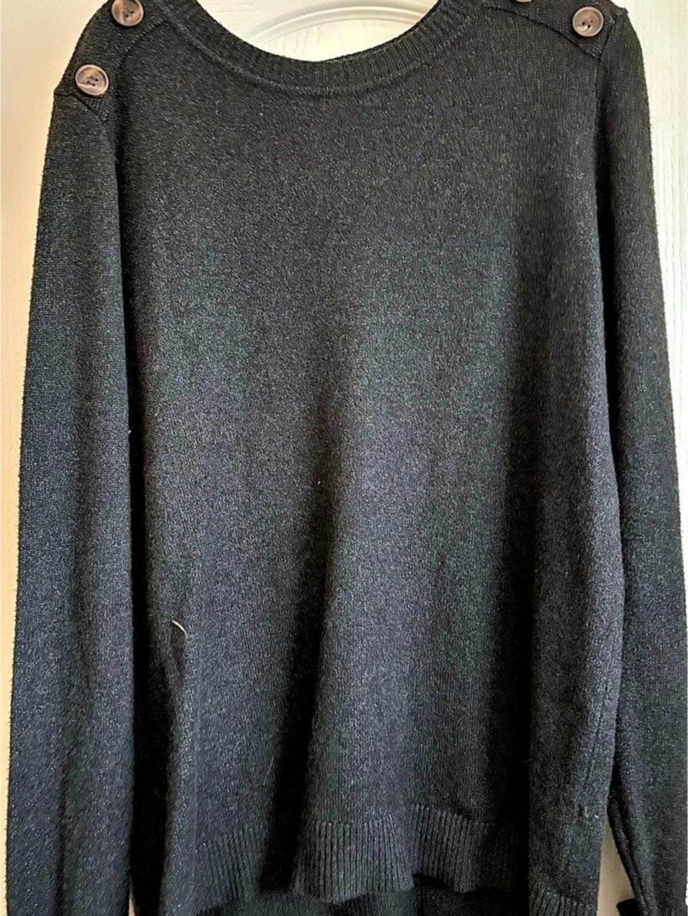 Pink Clover Carson Crew Neck Button Detail Sweater Black XXL